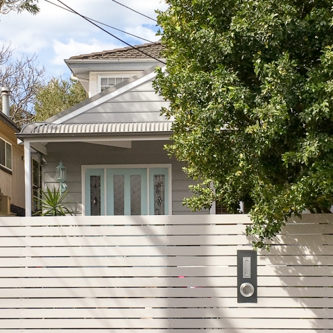 Collaroy Weatherboard Cottage Exterior Contemporary grey colour scheme Grey and white colour scheme Cottage makeover Tiffany blue door Fence colours Exterior colour scheme Flow Colour and Design Colour Consulting Exterior colours