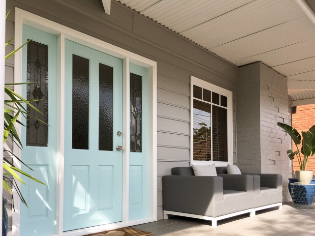 Collaroy Weatherboard Cottage Exterior Contemporary grey colour scheme Grey and white colour scheme Cottage makeover Tiffany blue door Fence colours Exterior colour scheme Flow Colour and Design Colour Consulting Exterior colours